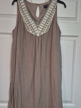Luxology Taupe Embellished V-Neck Sleeveless Dress